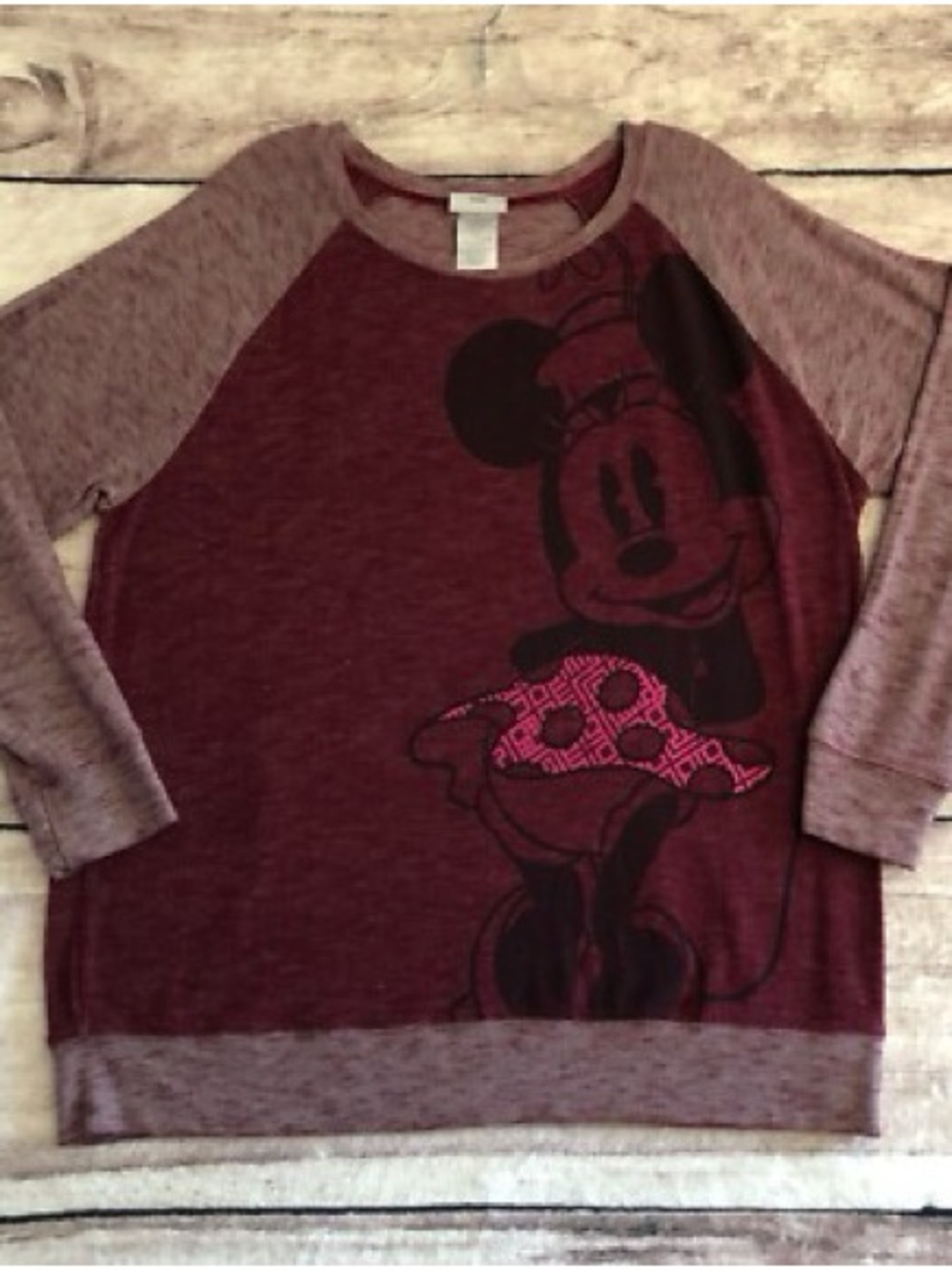 Disney Burgundy Minnie Mouse Raglan Sweatshirt with Pink Bow